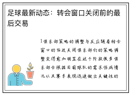 足球最新动态：转会窗口关闭前的最后交易